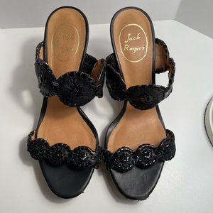 Jack Rogers LUCCIA Platform Wedge Sandal Leather BlackWomens Size 7